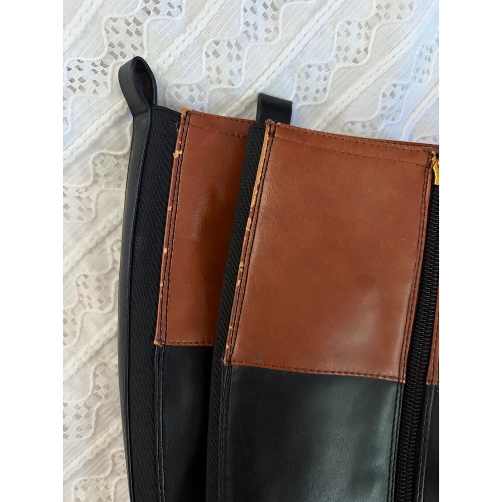 Tommy Hilfiger Riding Boots Black Brown Knee High Boots Women's 7.5 Logo - Picture 3 of 9